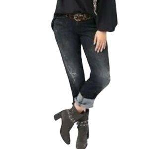 Cabi Distressed Slim Boyfriend Jeans in Black Shadow Wash